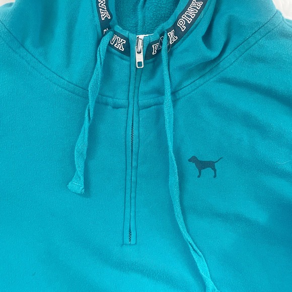Victoria's Secret PINK Teal Half Zip Hooded Pullover Sweatshirt Size Medium - Picture 5 of 7